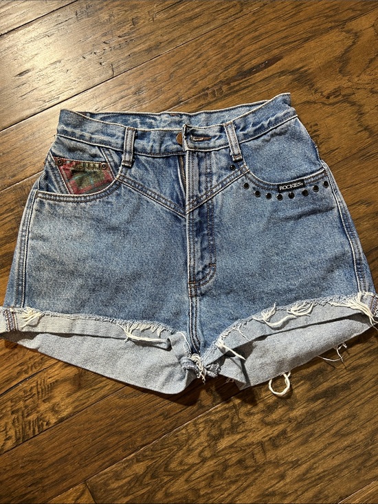 Rockies Pants - ROCKIES Light Blue High-Waist Studded Cuffed Denim Shorts